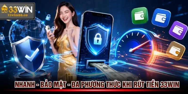 Ưu điểm khi rút tiền 33win là nhanh - bảo mật và hỗ trợ nhiều loại ví